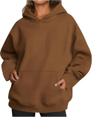 Women's Oversized Hoodies,Casual Crew Neck Long Sleeve Fleece Sweatshirts Pullover Sweaters Teen Girls Cute Tops