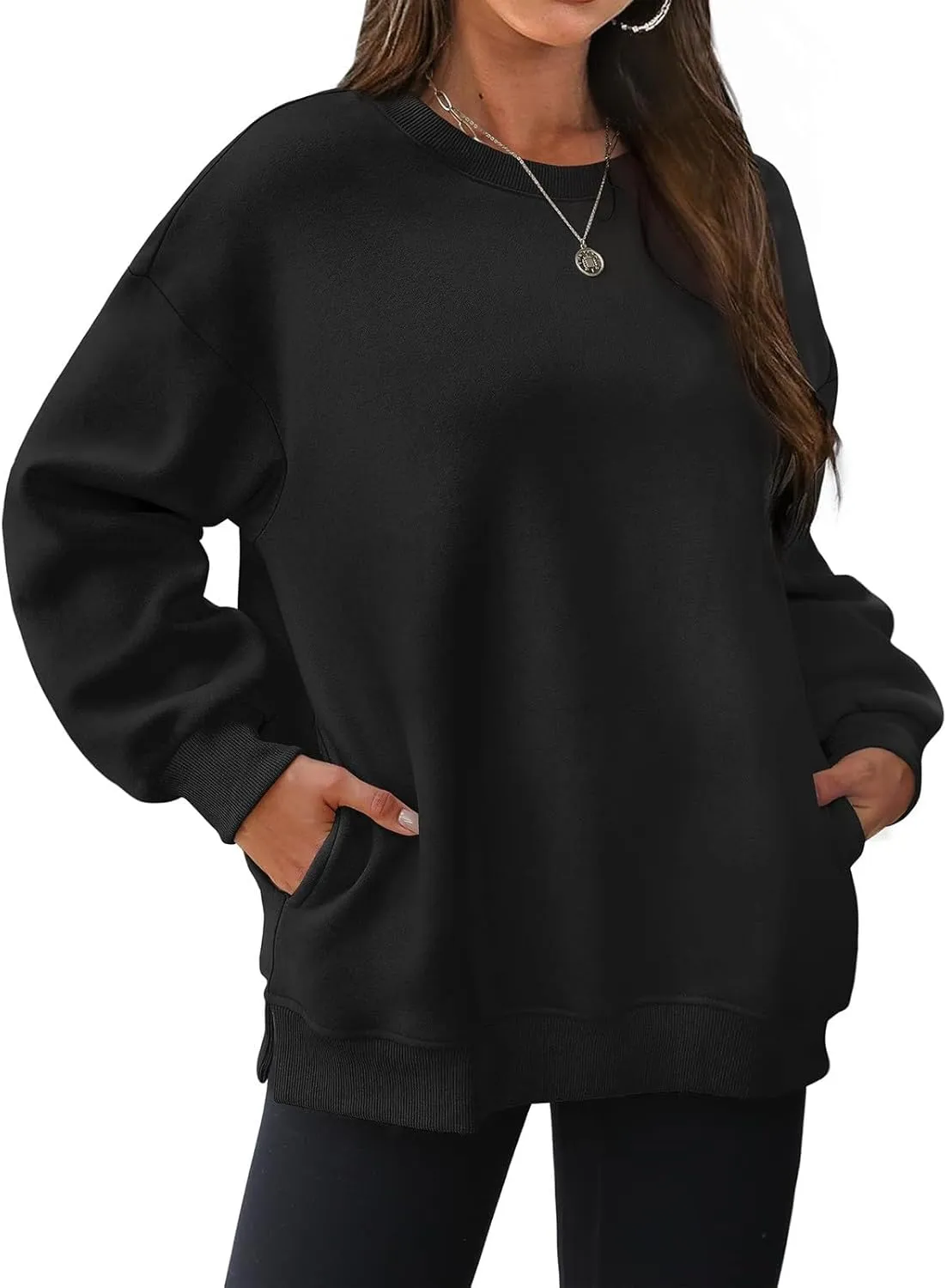 Womens Oversized Sweatshirts Side Slit Crewneck Long Sleeve Tops Loose Pullover 2025 Fall Women Extra