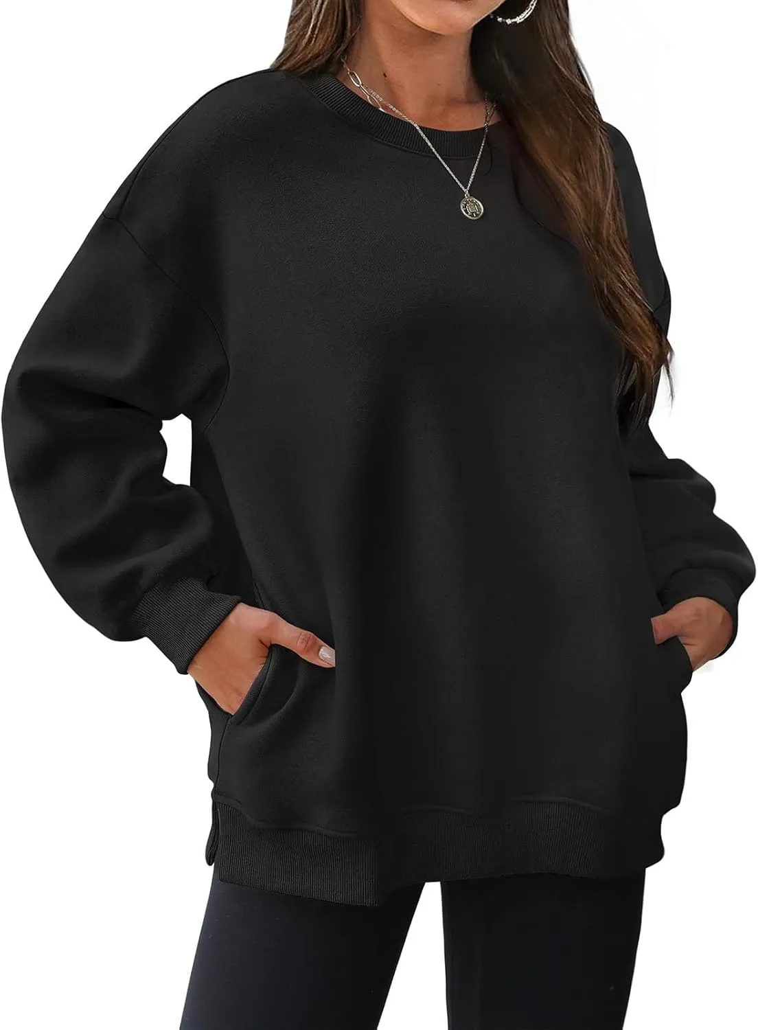 Womens Oversized Sweatshirts Side Slit Crewneck Long Sleeve Tops Loose Pullover 2025 Fall Women Extra