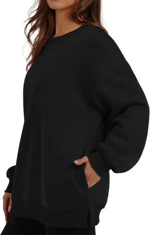 Womens Oversized Sweatshirts Side Slit Crewneck Long Sleeve Tops Loose Pullover 2025 Fall Women Extra