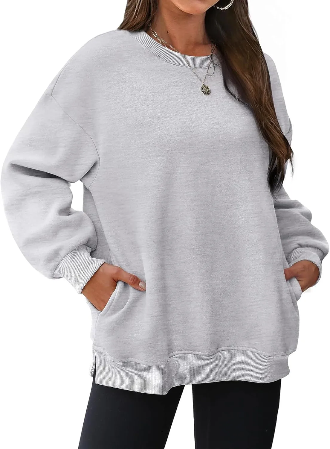 Womens Oversized Sweatshirts Side Slit Crewneck Long Sleeve Tops Loose Pullover 2025 Fall Women Extra