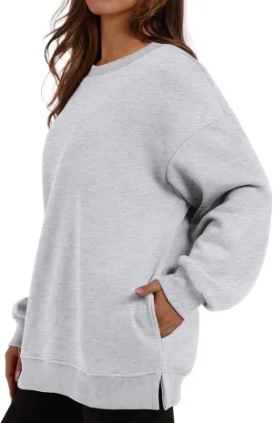 Womens Oversized Sweatshirts Side Slit Crewneck Long Sleeve Tops Loose Pullover 2025 Fall Women Extra