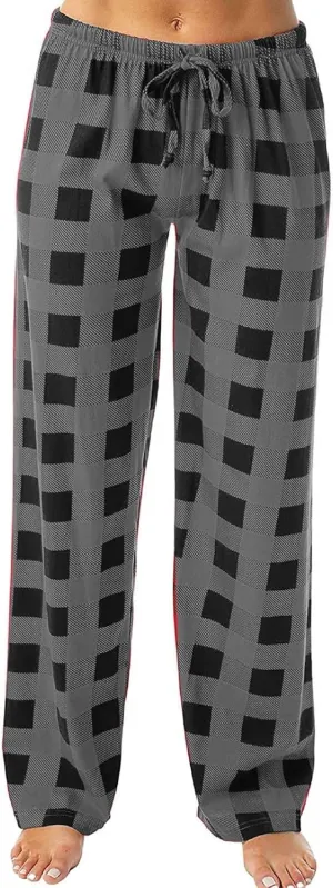 Womens Pajamas Pants 2025 Lounge Cute Plaid Pants Soft Comfy Drawstring Wide Leg Trousers Bell Bottom Sleep Clothing