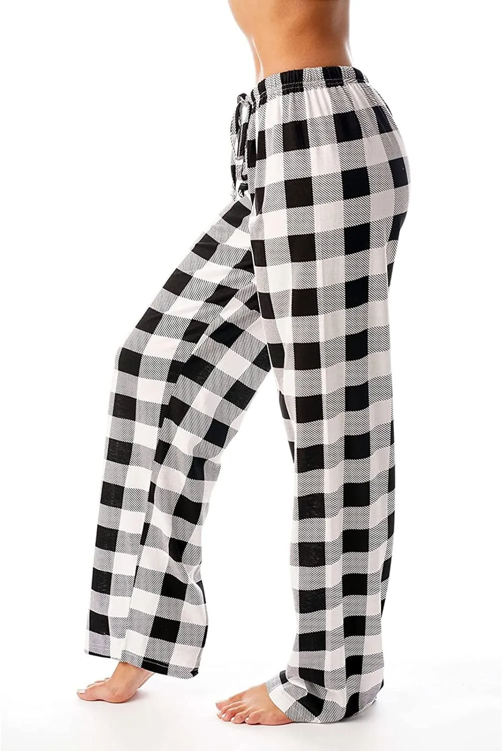 Womens Pajamas Pants 2025 Lounge Cute Plaid Pants Soft Comfy Drawstring Wide Leg Trousers Bell Bottom Sleep Clothing