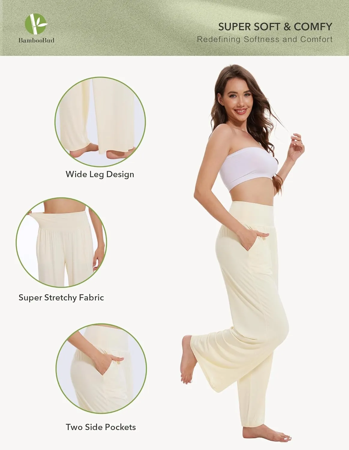 Women's Pajamas Pants Sleepwear Soft Knit Lounge Bottom Pockets Casual Loose Pjs Viscose from Bamboo S-XXL
