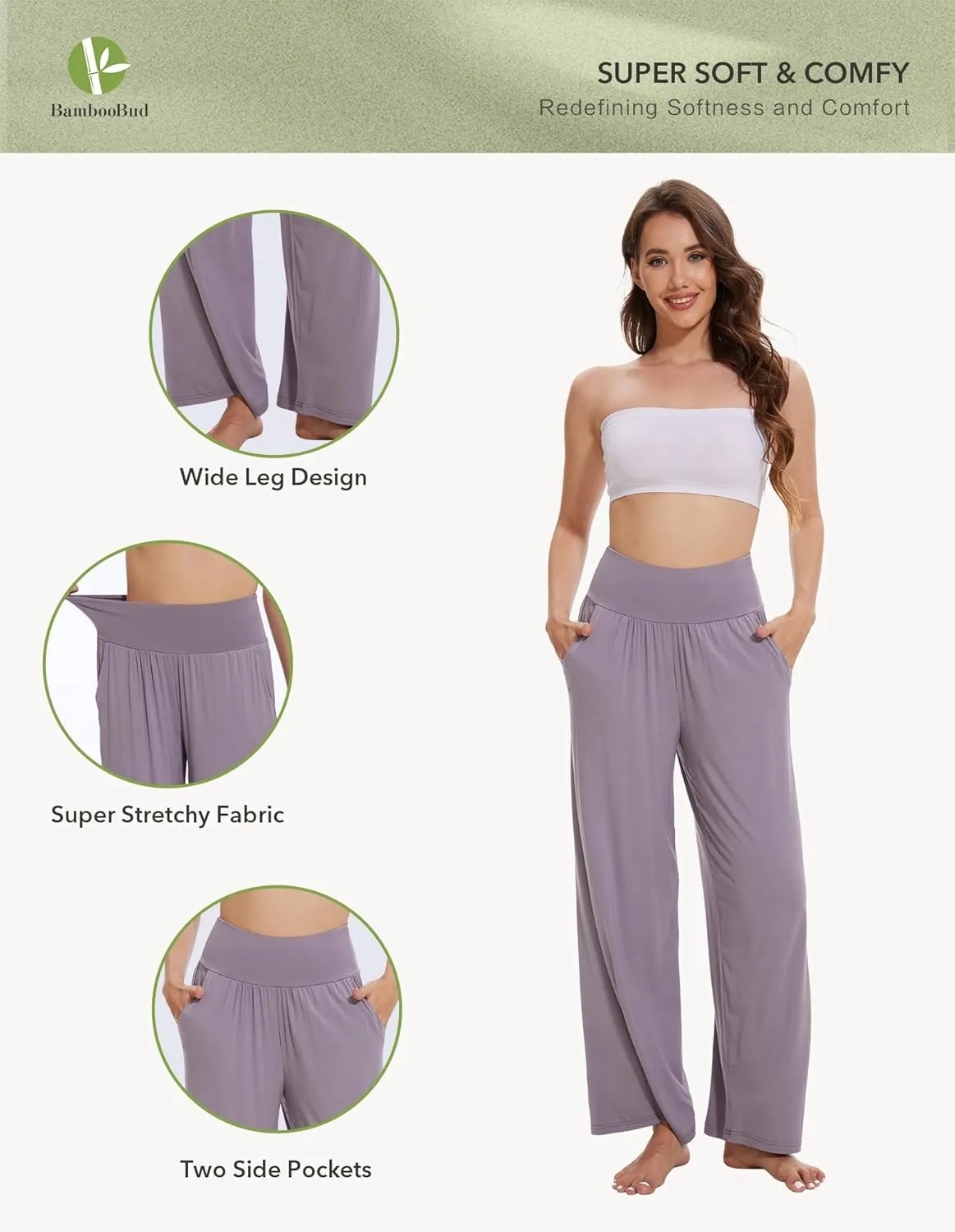 Women's Pajamas Pants Sleepwear Soft Knit Lounge Bottom Pockets Casual Loose Pjs Viscose from Bamboo S-XXL