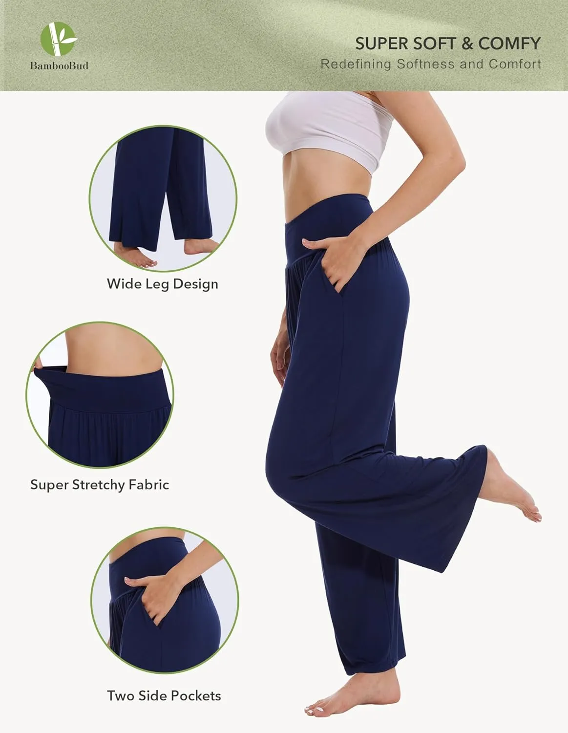 Women's Pajamas Pants Sleepwear Soft Knit Lounge Bottom Pockets Casual Loose Pjs Viscose from Bamboo S-XXL