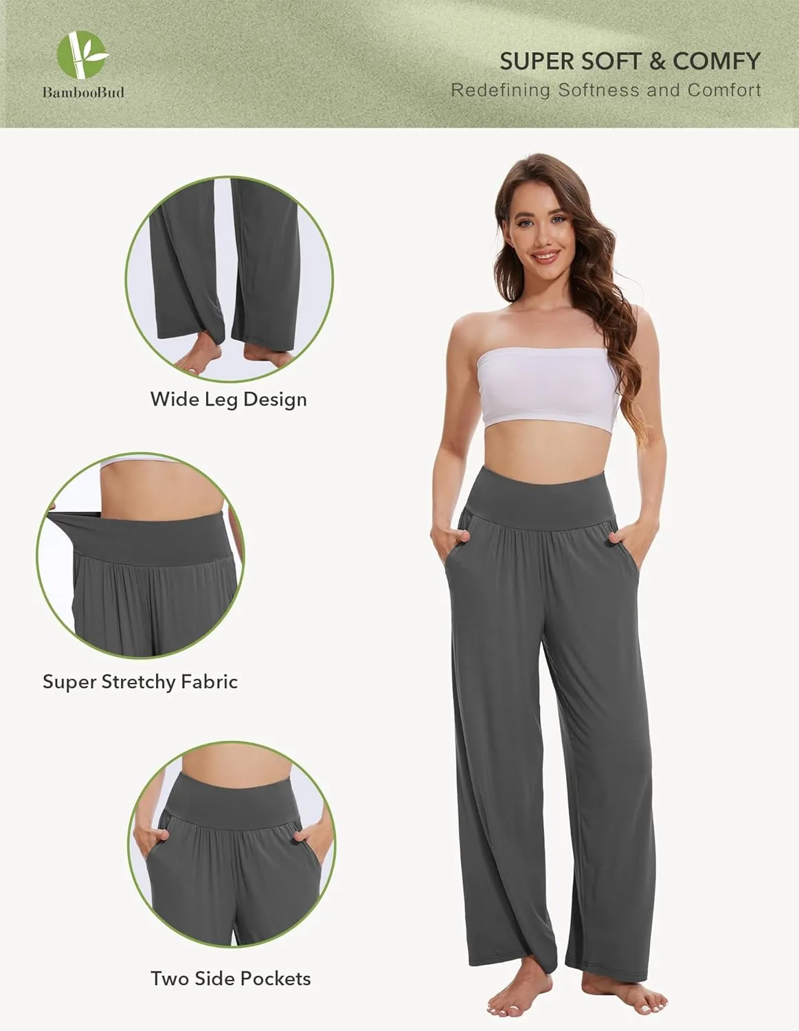 Women's Pajamas Pants Sleepwear Soft Knit Lounge Bottom Pockets Casual Loose Pjs Viscose from Bamboo S-XXL