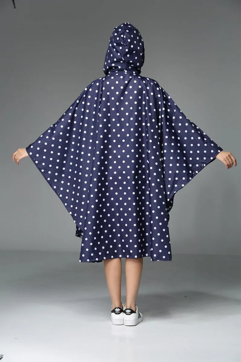 Womens Rain Poncho Stylish Polyester Waterproof Raincoat Free Size with Hood Zipper