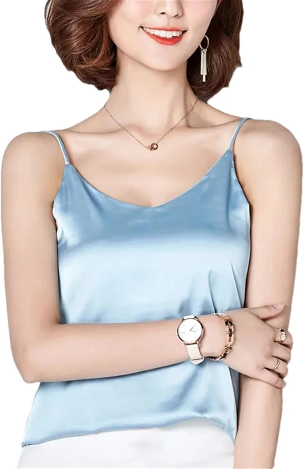 Women's Satin Silk Camisole  Sexy Spaghetti Strap Tank Top Sleeveless Summer Blouse Vest