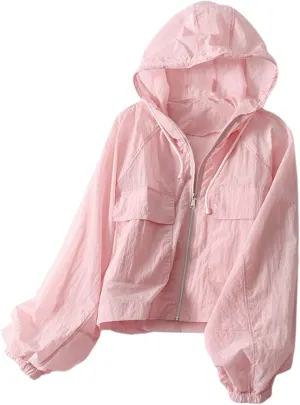 Women's Sheer Rash Guards Hooded UV Protection Shirt Quick Dry Long Sleeve Cover Ups Jackets with Pockets
