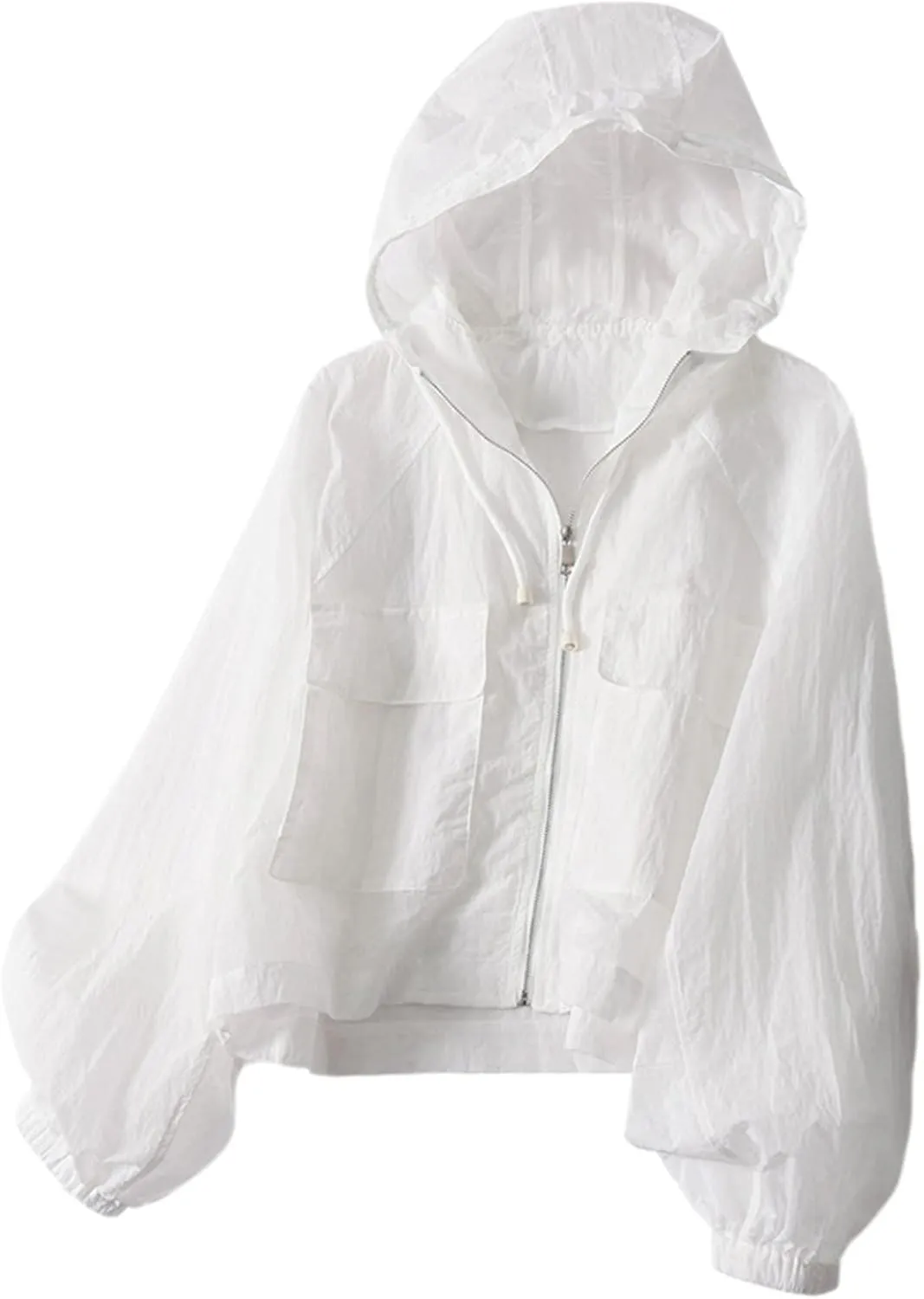 Women's Sheer Rash Guards Hooded UV Protection Shirt Quick Dry Long Sleeve Cover Ups Jackets with Pockets