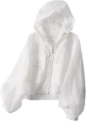 Women's Sheer Rash Guards Hooded UV Protection Shirt Quick Dry Long Sleeve Cover Ups Jackets with Pockets