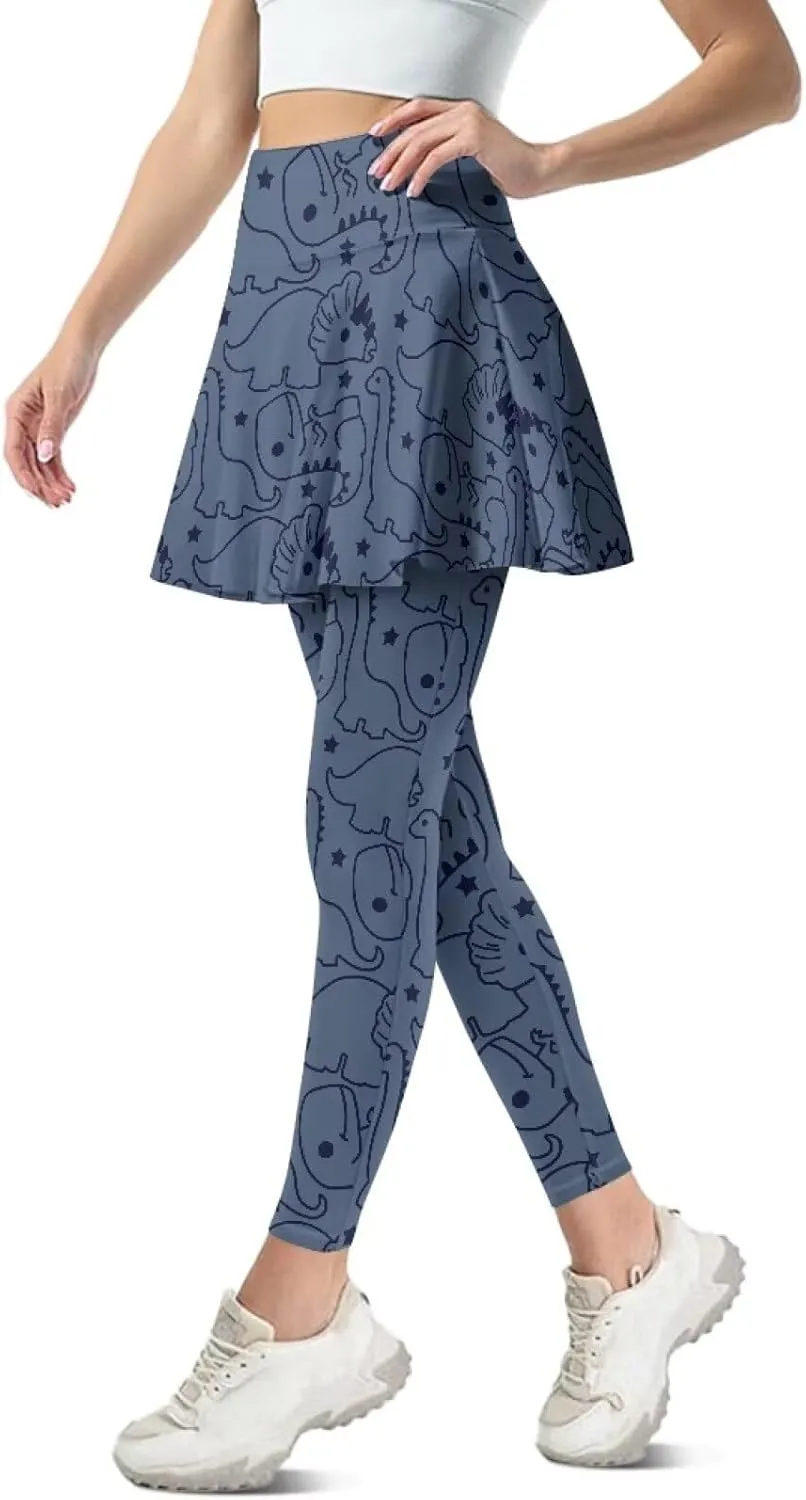 Women's Skirted Leggings Stretch High Waist Long Pants with Skirts Stylish Tennis Pickball Skorts with Pockets