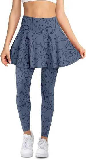 Women's Skirted Leggings Stretch High Waist Long Pants with Skirts Stylish Tennis Pickball Skorts with Pockets