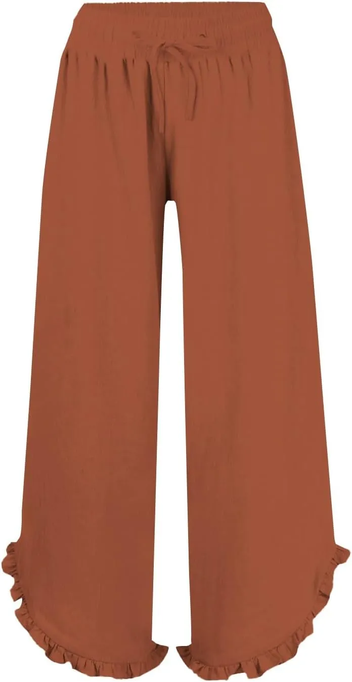Womens Straight Casual Pants Cotton Linen High Wiast Wide Leg Soft Pant Summer Loose Fit Long Trousers with Pocket