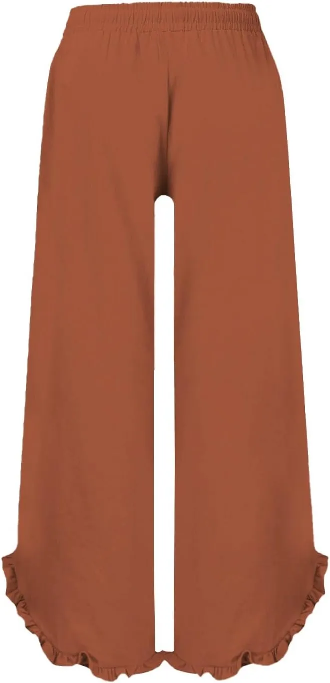 Womens Straight Casual Pants Cotton Linen High Wiast Wide Leg Soft Pant Summer Loose Fit Long Trousers with Pocket