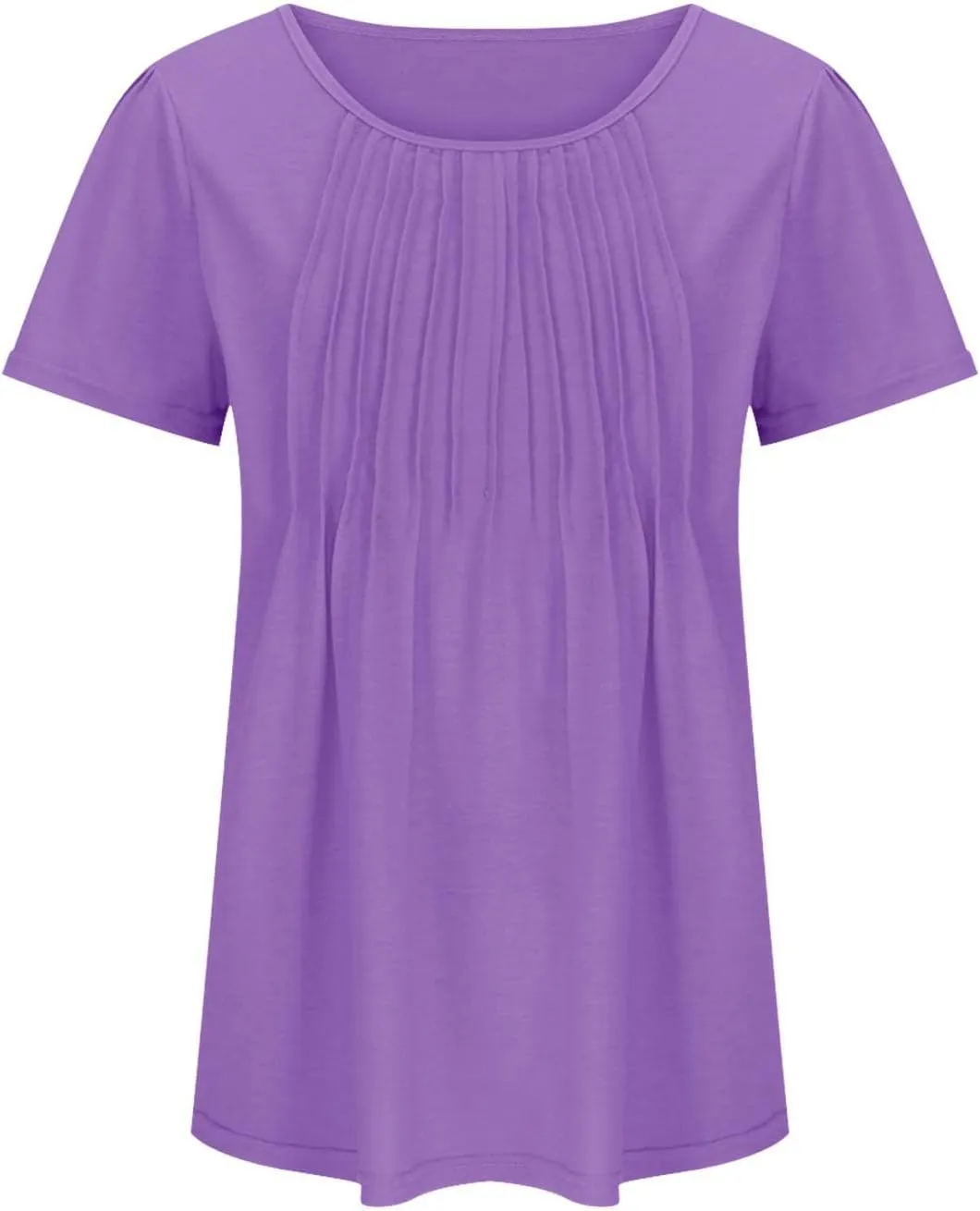 Womens Summer Short Sleeve Pleated Tops Crew Neck Puff Sleeve Blouses Tunic Tops 2024 Loose Fit Dressy Casual T Shirts