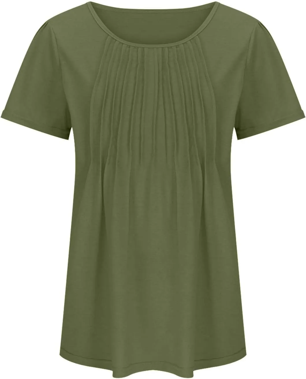 Womens Summer Short Sleeve Pleated Tops Crew Neck Puff Sleeve Blouses Tunic Tops 2024 Loose Fit Dressy Casual T Shirts