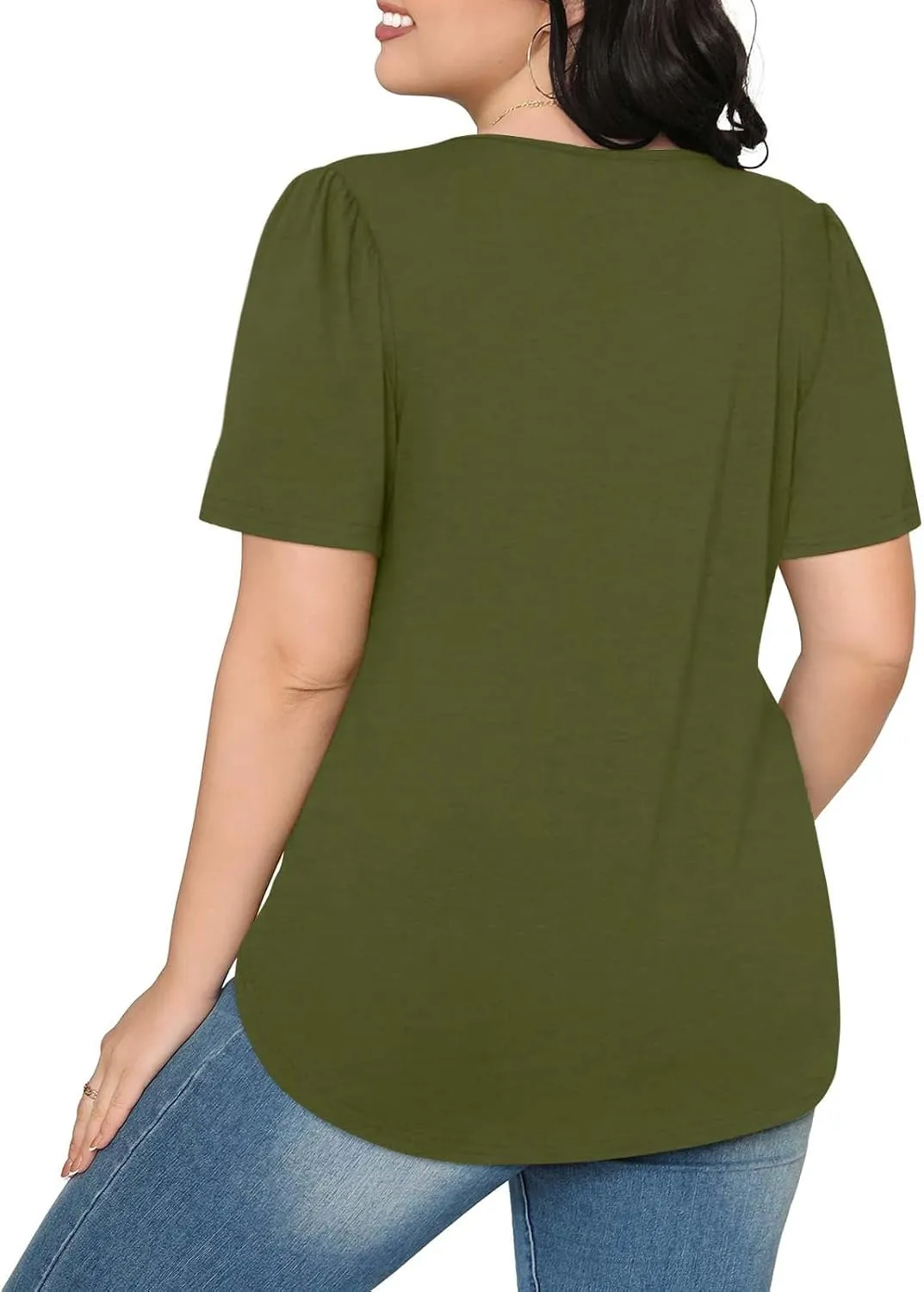 Womens Summer Short Sleeve Pleated Tops Crew Neck Puff Sleeve Blouses Tunic Tops 2024 Loose Fit Dressy Casual T Shirts