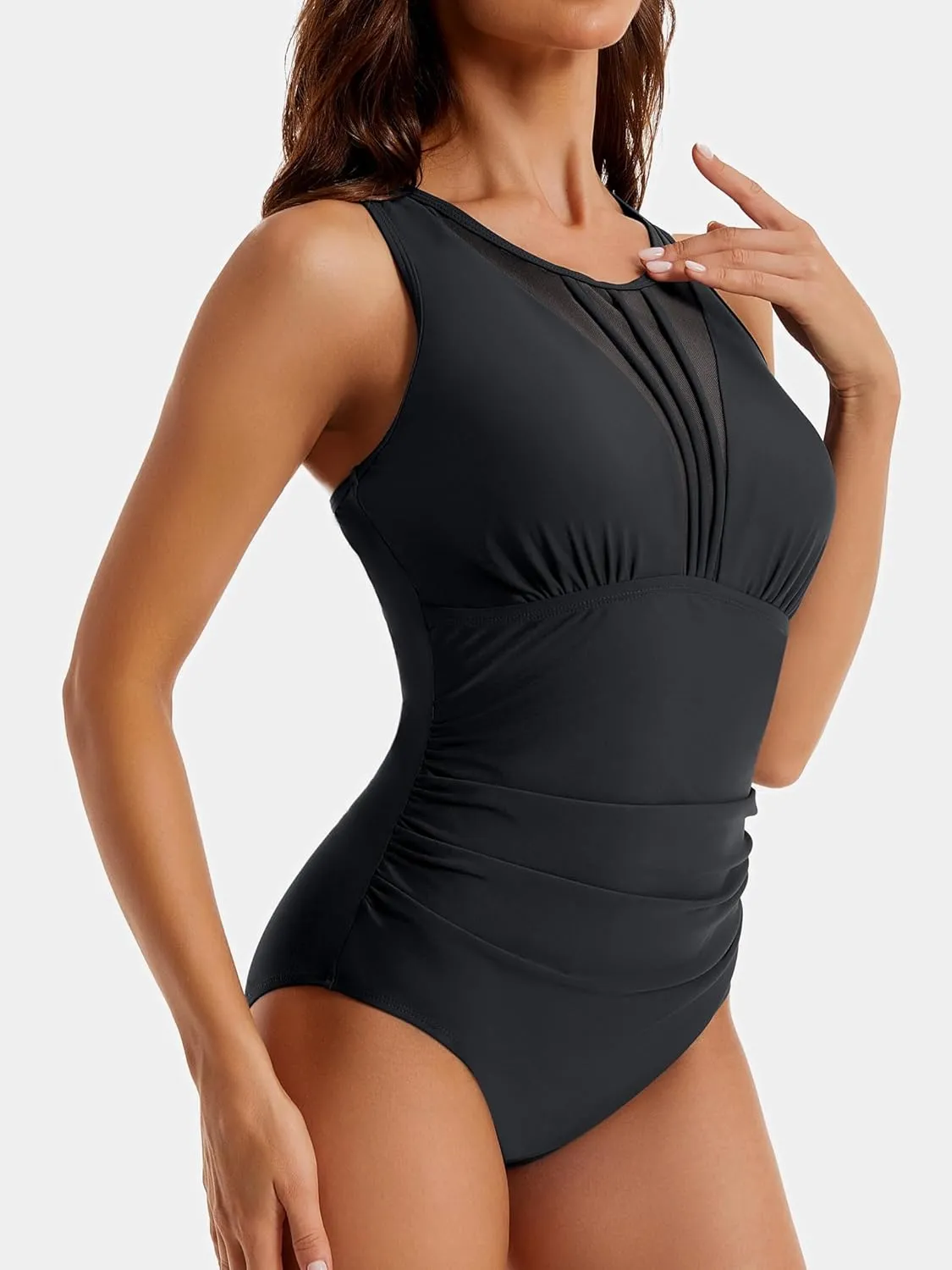 Women's Swimsuit One Piece Bathing Suit with Stylish Front Neckline Design and Tummy Control