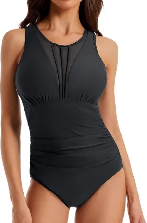 Women's Swimsuit One Piece Bathing Suit with Stylish Front Neckline Design and Tummy Control