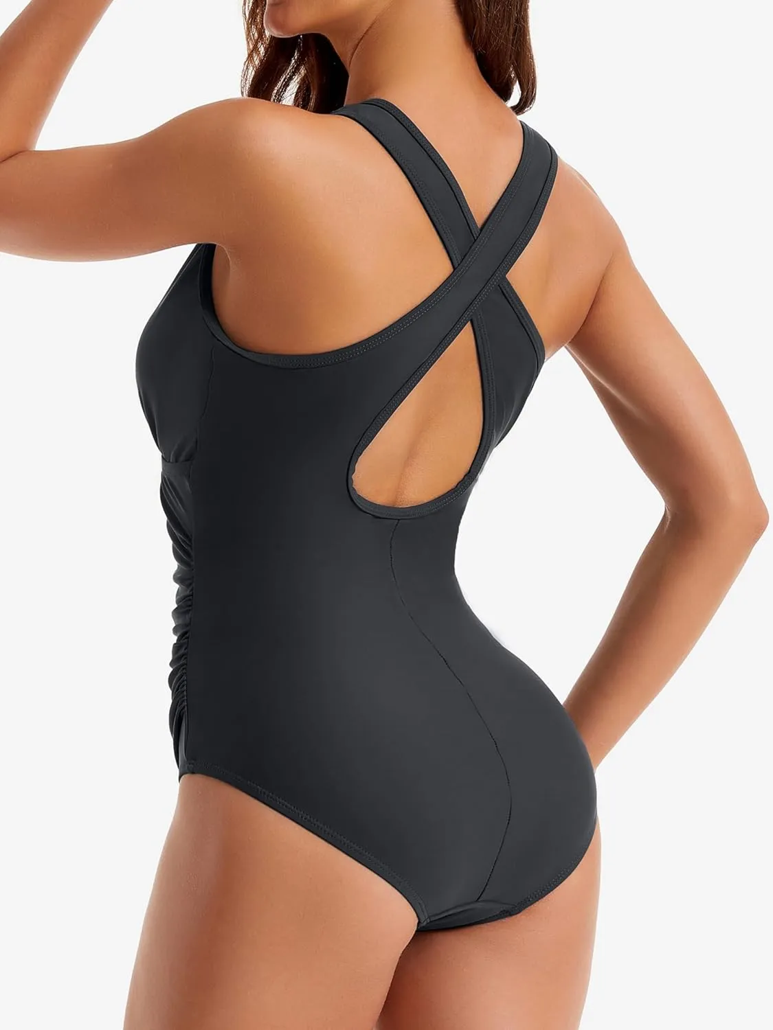 Women's Swimsuit One Piece Bathing Suit with Stylish Front Neckline Design and Tummy Control