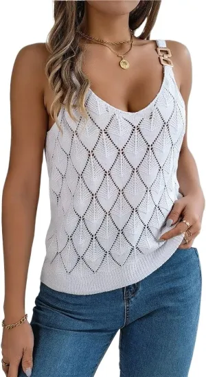 Womens Tops Cutout Metal Buckle Camisole Knit Vacation