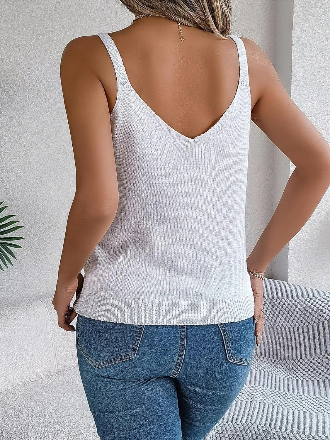 Womens Tops Cutout Metal Buckle Camisole Knit Vacation