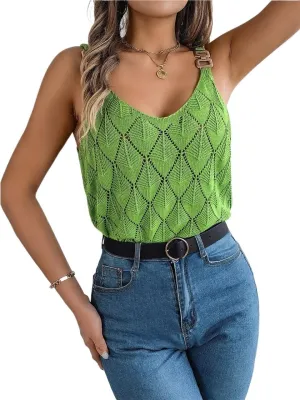 Womens Tops Cutout Metal Buckle Camisole Knit Vacation