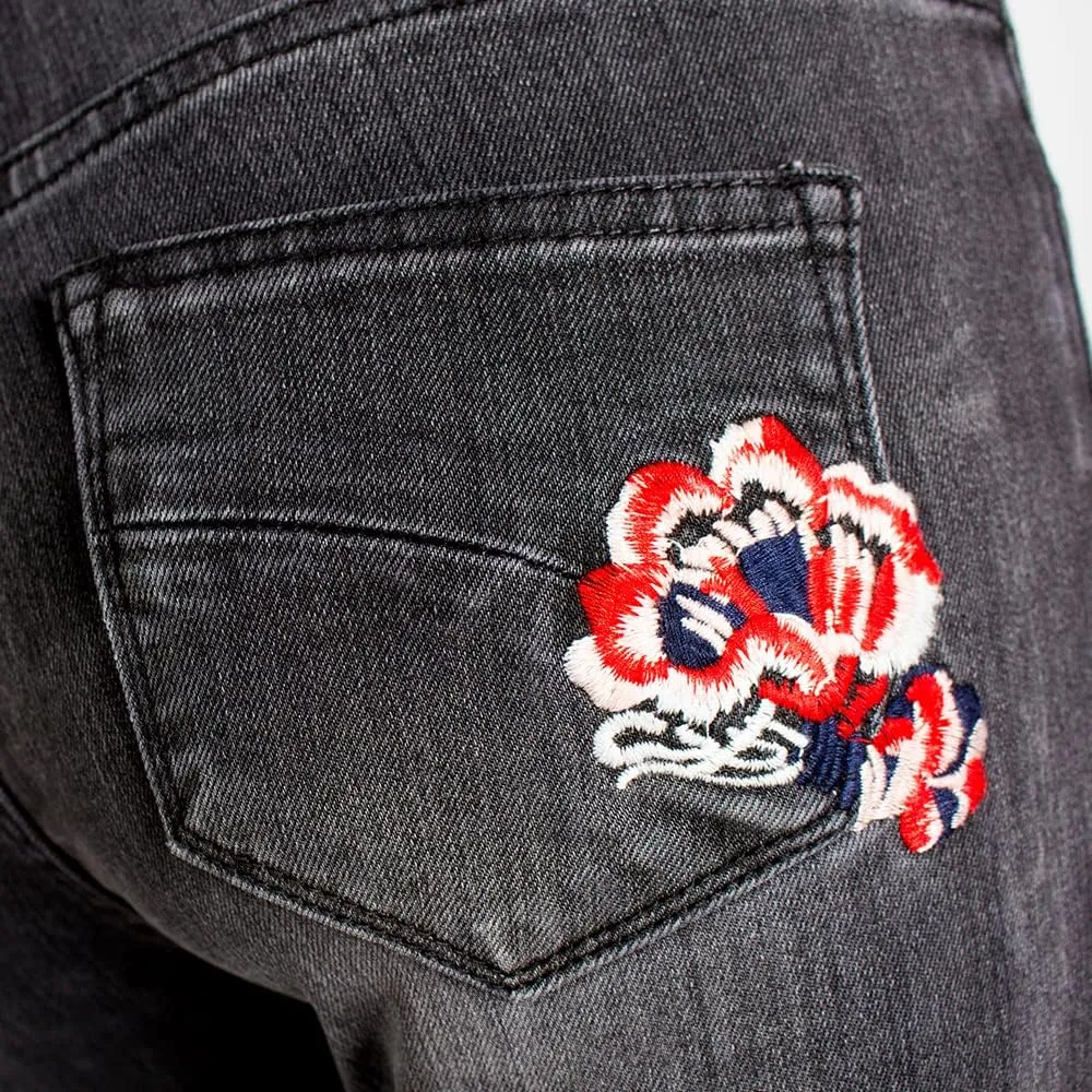 Women's Wide-Leg Denim Pants with a Stylish Floral Embroidered Bell Bottom Flare Jeans