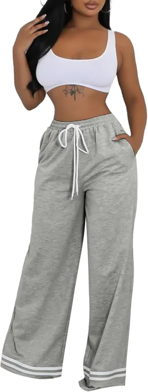 Women's Wide Leg Sweatpants High Waisted Baggy Flared Pants Casual Drawstring Joggers with Pockets