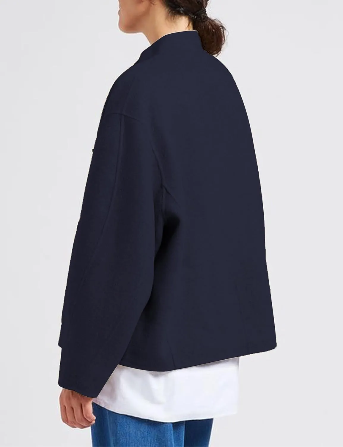 Womens Winter Coats Trendy Pea Coat Oversized Long Sleeve Jackets Short Casual Outerwear with Pockets