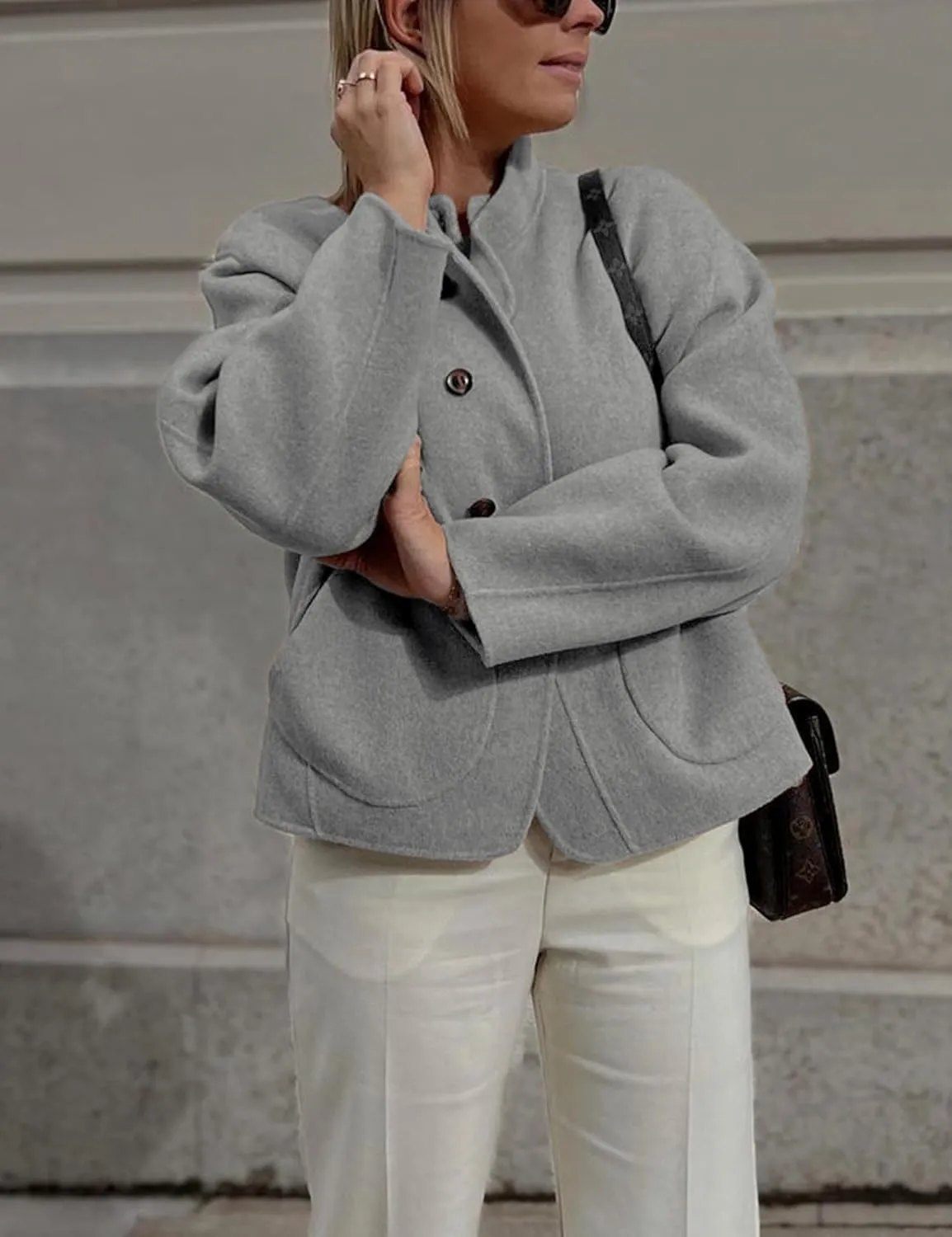 Womens Winter Coats Trendy Pea Coat Oversized Long Sleeve Jackets Short Casual Outerwear with Pockets