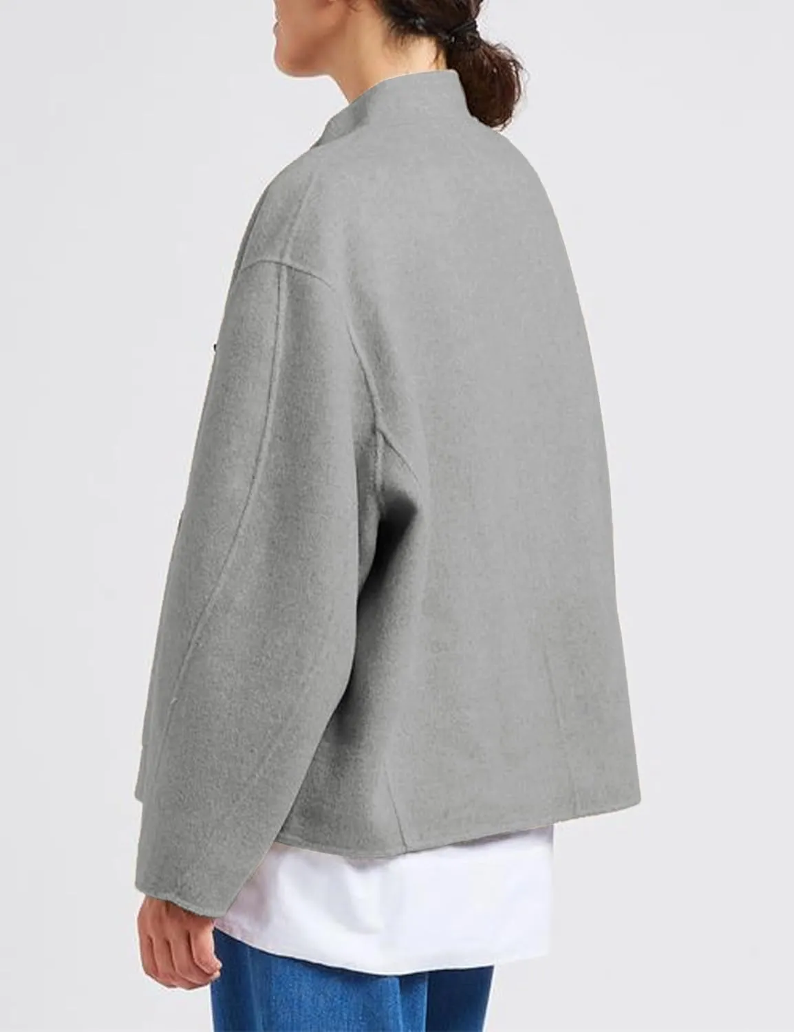 Womens Winter Coats Trendy Pea Coat Oversized Long Sleeve Jackets Short Casual Outerwear with Pockets