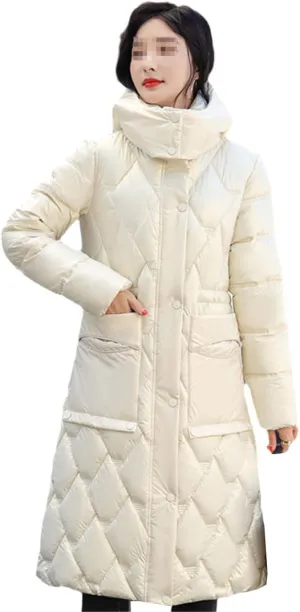 Women's Winter Hooded Jackets Casual Long Parkas Women Cotton Padded Coat With Pockets Solid Color Warm Outerwear