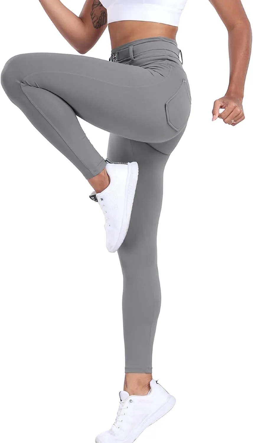 Womens Workout Leggings with Pockets Belt High Waist Butt Lifting Buttery Soft Gym Leggings Yoga Pants Tights