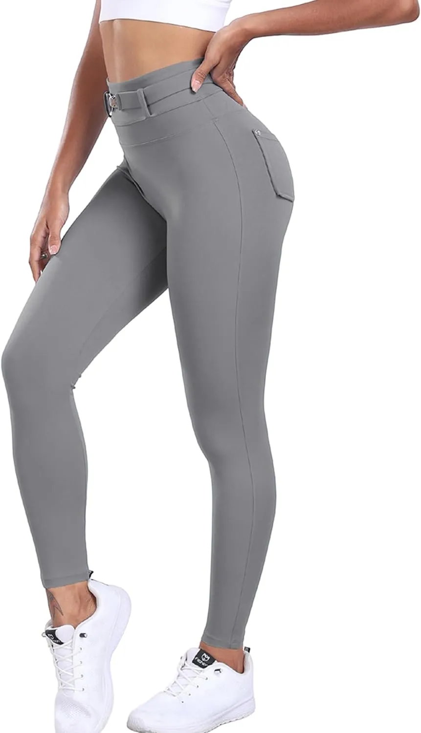 Womens Workout Leggings with Pockets Belt High Waist Butt Lifting Buttery Soft Gym Leggings Yoga Pants Tights