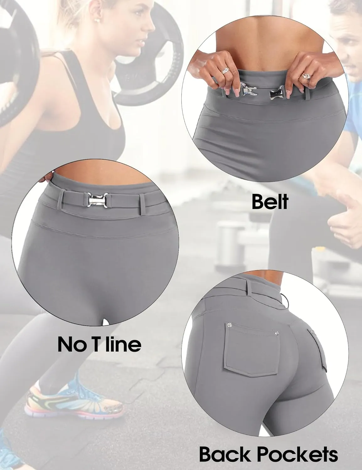 Womens Workout Leggings with Pockets Belt High Waist Butt Lifting Buttery Soft Gym Leggings Yoga Pants Tights