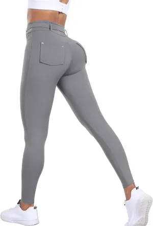 Womens Workout Leggings with Pockets Belt High Waist Butt Lifting Buttery Soft Gym Leggings Yoga Pants Tights