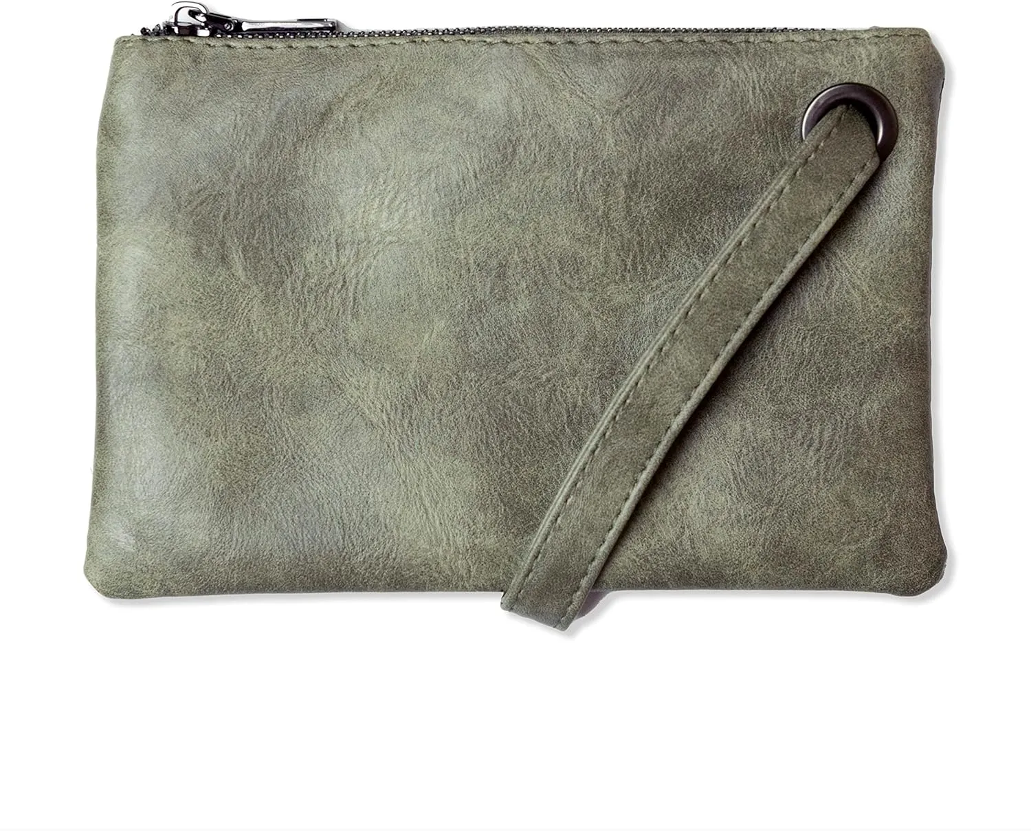 Womens Wristlet Clutch Handbag, Distressed PU Leather Purse, Stylish with Black Zipper Accents