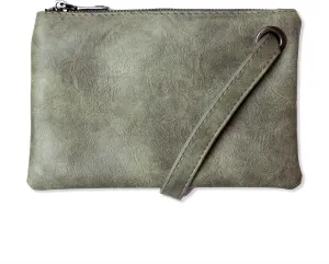 Womens Wristlet Clutch Handbag, Distressed PU Leather Purse, Stylish with Black Zipper Accents