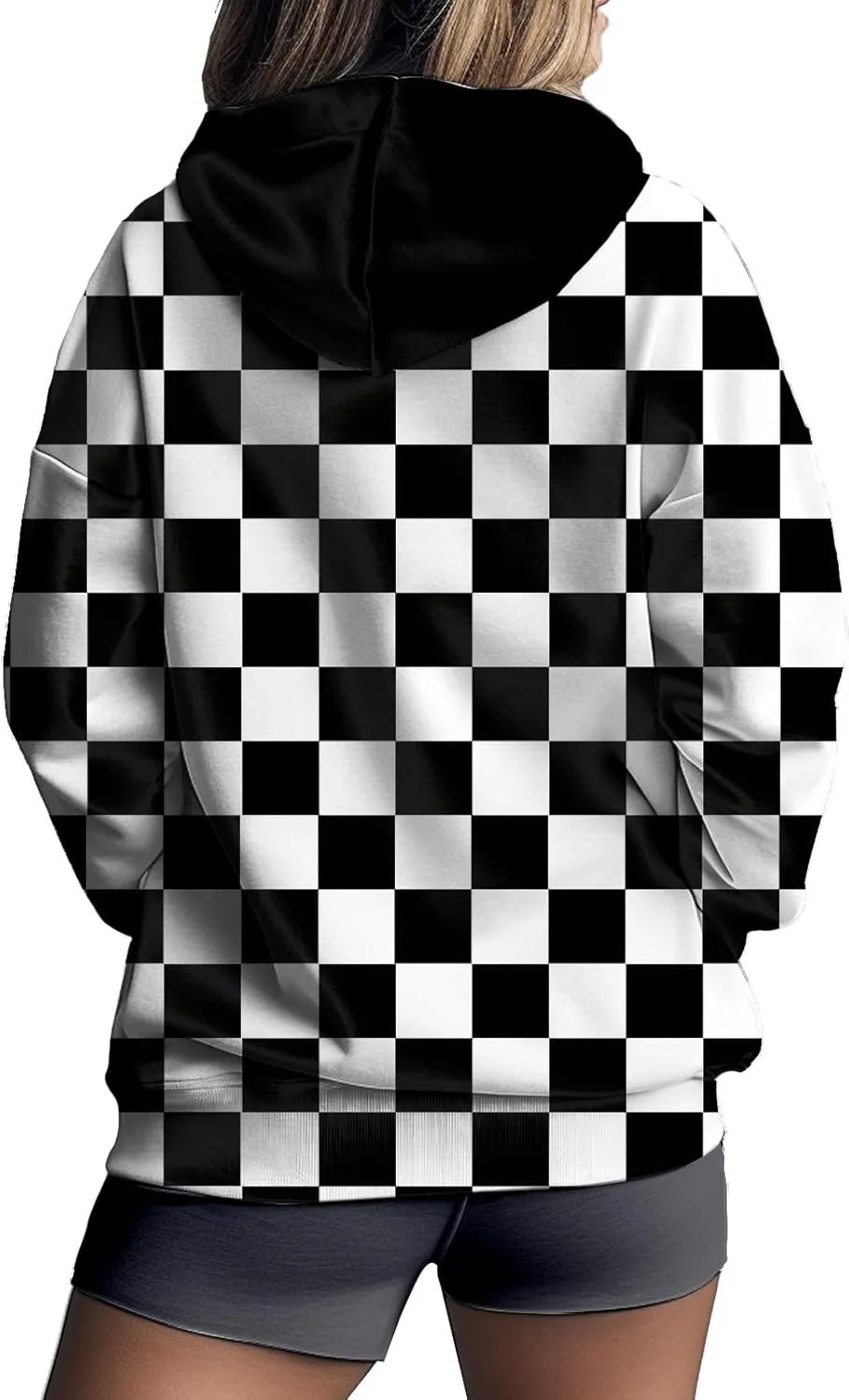 Womens Zip Front Plaid Sweatshirts Print Hoodie Fall Jackets Long Sleeve Casual Drawstring Clothes