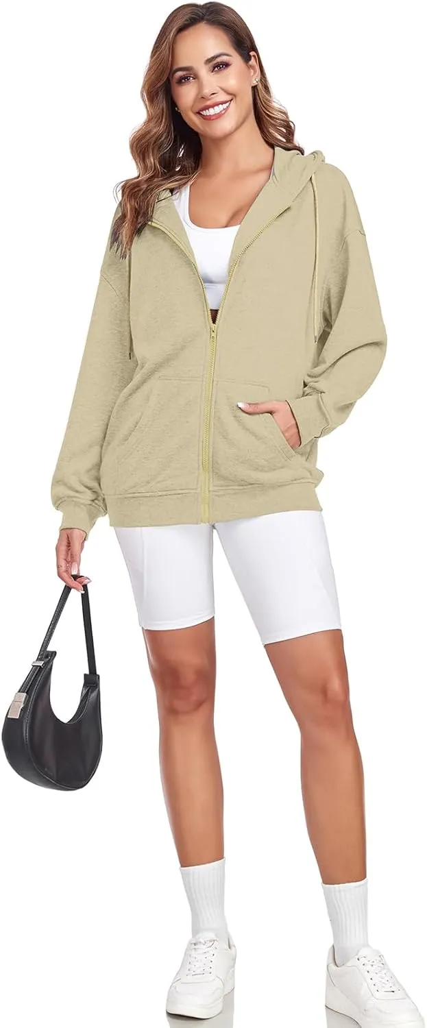 Womens Zip Up Hoodies Casual Long Sleeve Oversized Sweatshirts Y2K Fall Fashion Jackets with Pockets
