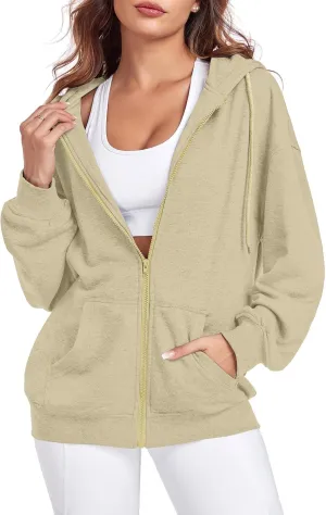 Womens Zip Up Hoodies Casual Long Sleeve Oversized Sweatshirts Y2K Fall Fashion Jackets with Pockets