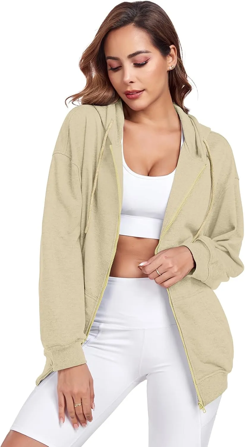 Womens Zip Up Hoodies Casual Long Sleeve Oversized Sweatshirts Y2K Fall Fashion Jackets with Pockets