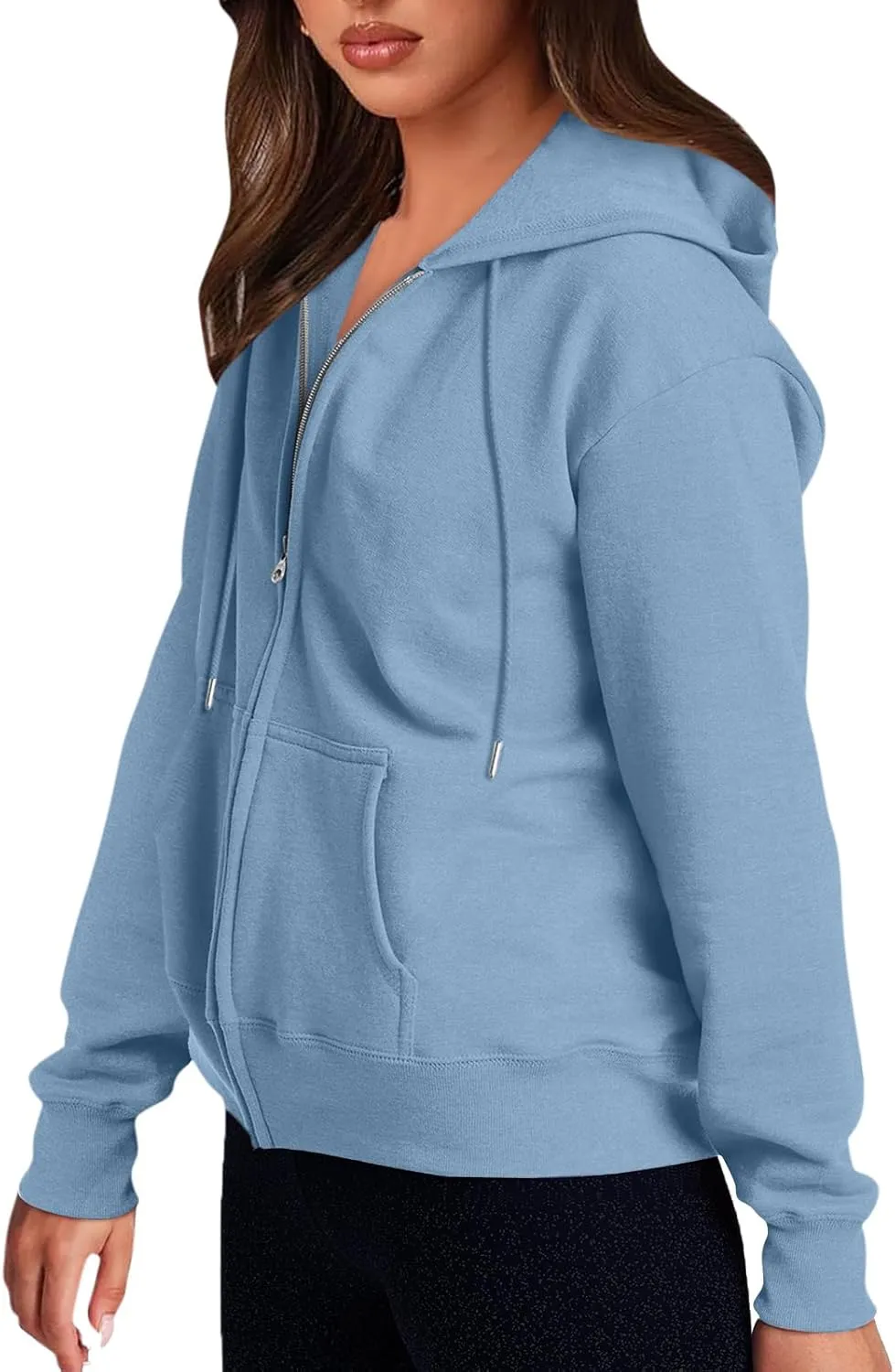 Womens Zip Up Hoodies Long Sleeve Oversized Sweatshirts Fleece Y2K Drawstring Fall Jackets with Pockets Outerwear