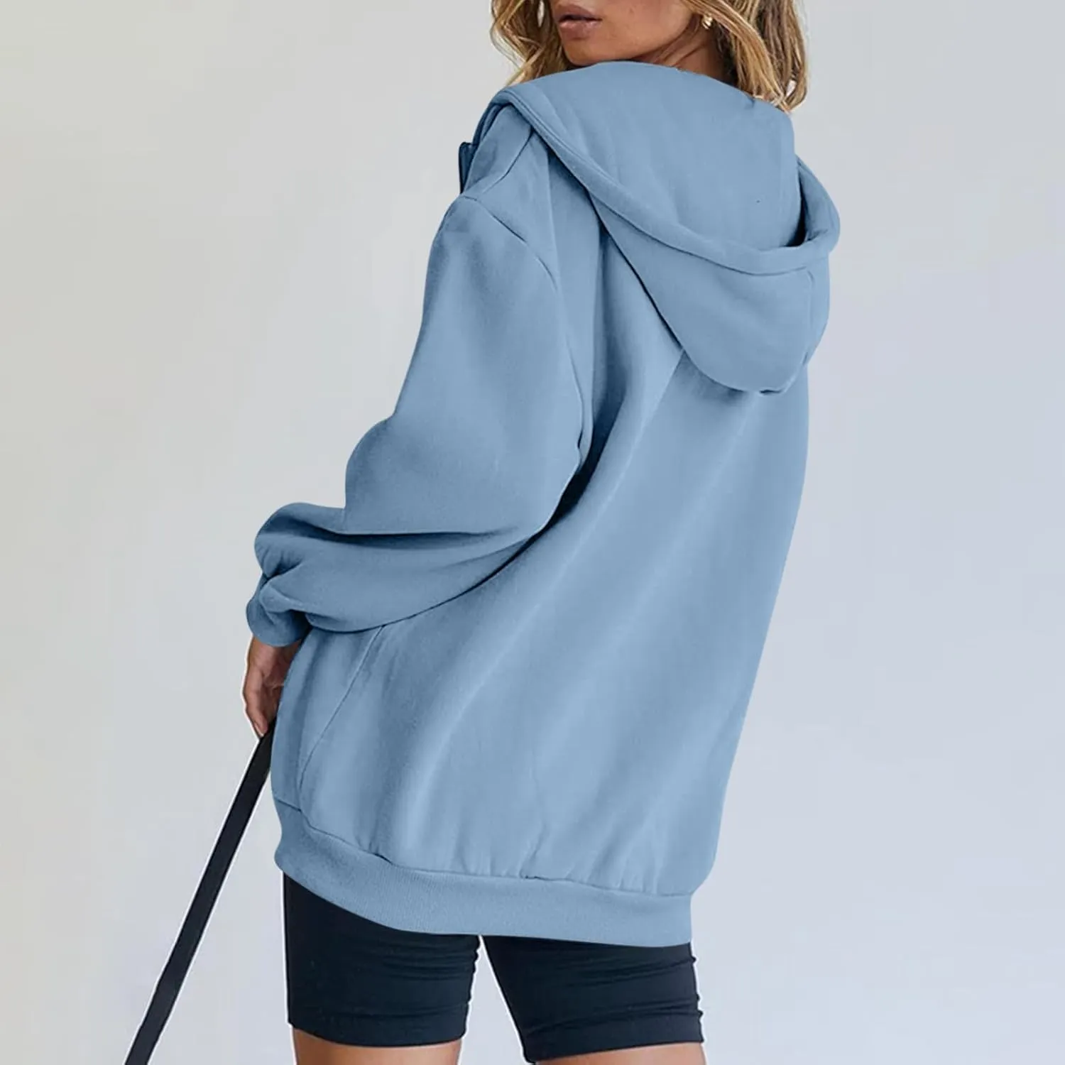 Womens Zip Up Hoodies Long Sleeve Oversized Sweatshirts Fleece Y2K Drawstring Fall Jackets with Pockets Outerwear