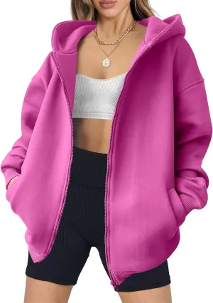 Womens Zip Up Hoodies Oversized Sweatshirt Long Sleeve Fleece Jackets Y2K Outfits Hooded Sweatshirt with Pockets