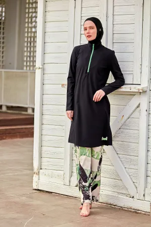 Woven Black Burkini Modest Swimwear M2425